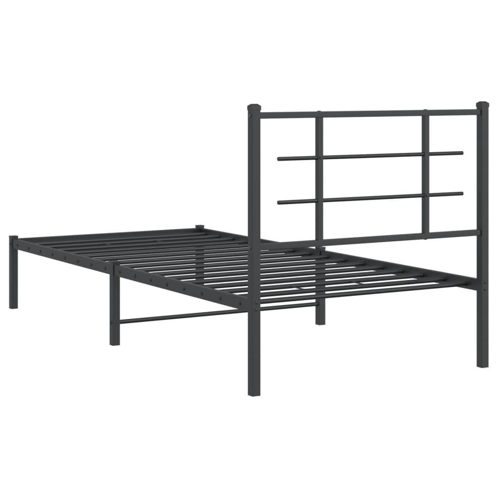 Bedframe Met Hoofdbord Metaal Zwart 90X200 Cm