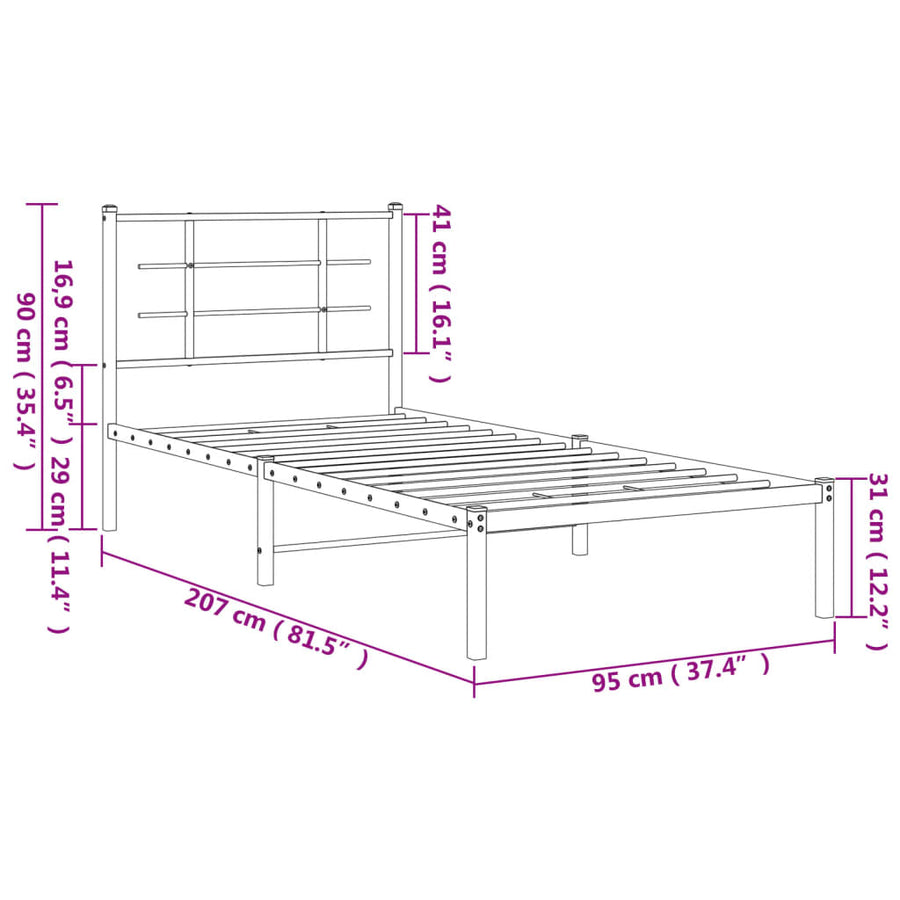 Bedframe Met Hoofdbord Metaal Zwart 90X200 Cm