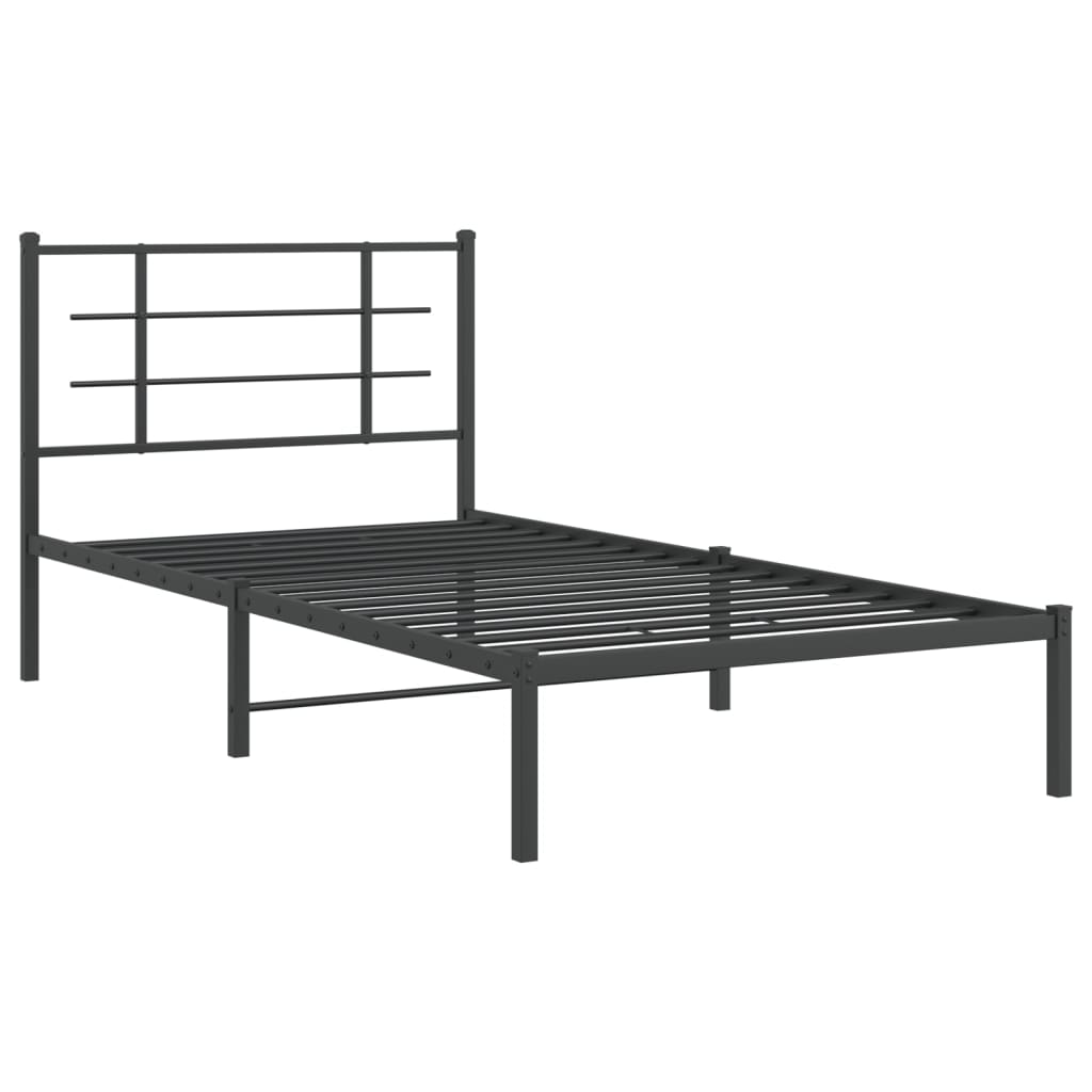 Bedframe Metaal Zwart 107 x 203 cm met hoofdbord