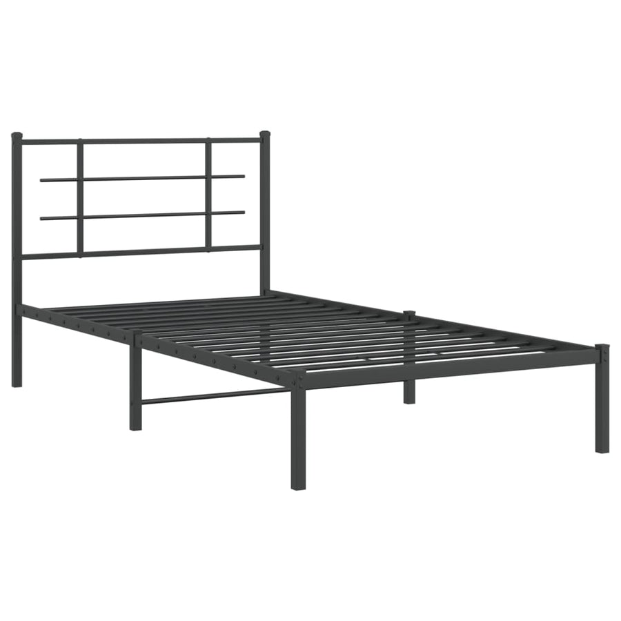Bedframe Metaal Zwart 107 x 203 cm met hoofdbord
