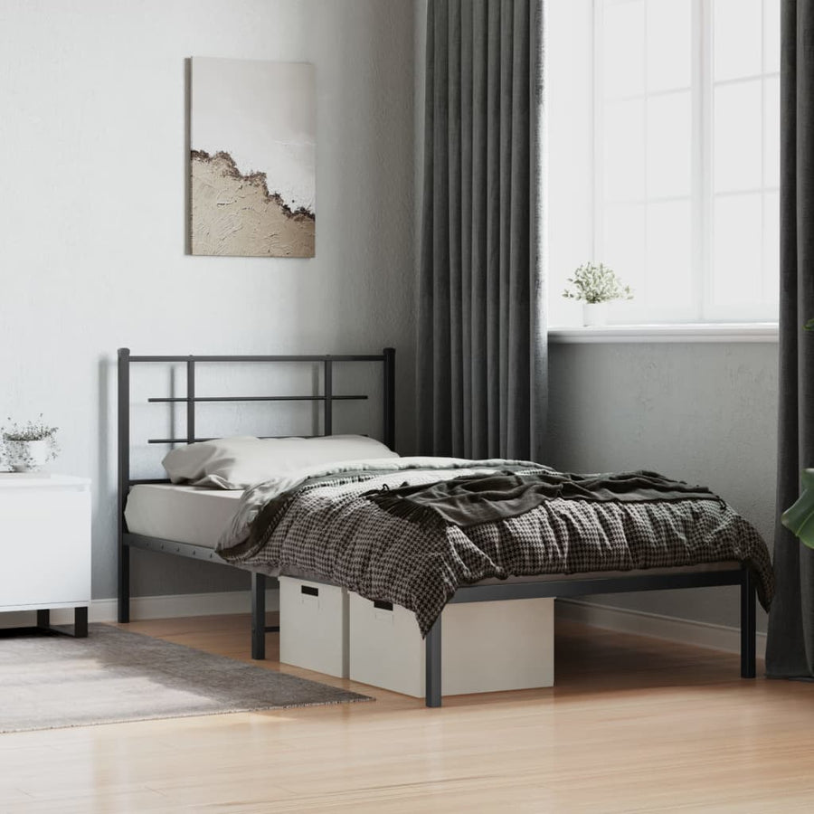 Bedframe Metaal Zwart 107 x 203 cm met hoofdbord