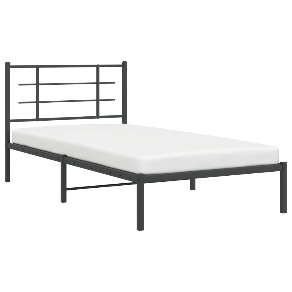 Bedframe Metaal Zwart 107 x 203 cm met hoofdbord