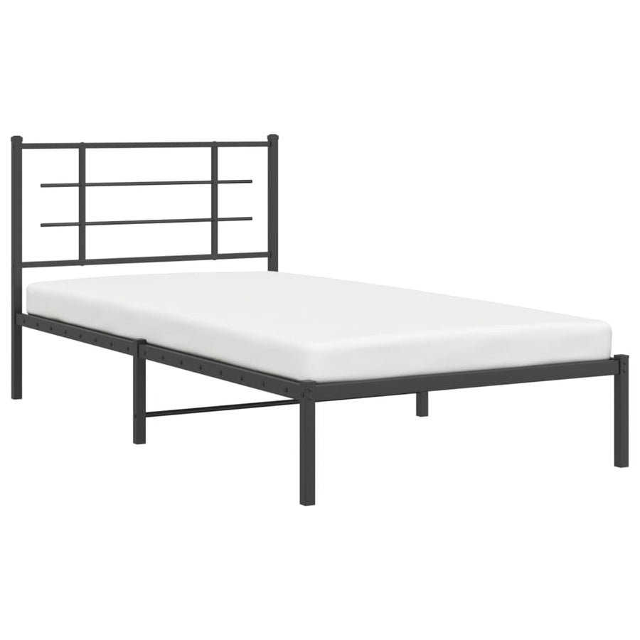 Bedframe Metaal Zwart 107 x 203 cm met hoofdbord