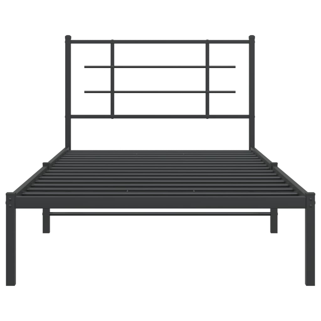 Bedframe Metaal Zwart 107 x 203 cm met hoofdbord