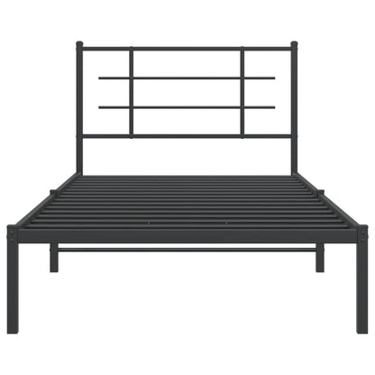 Bedframe Metaal Zwart 107 x 203 cm met hoofdbord