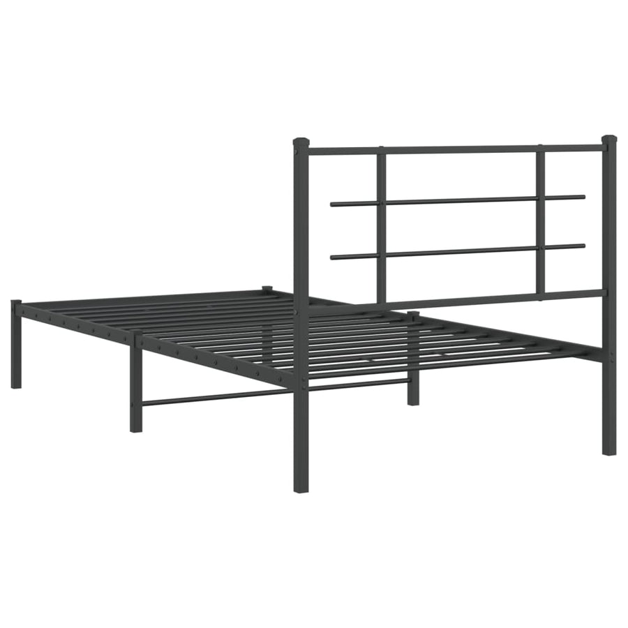 Bedframe Metaal Zwart 107 x 203 cm met hoofdbord