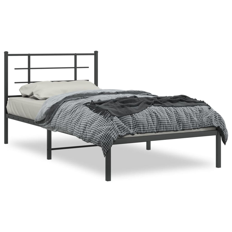 Bedframe Metaal Zwart 107 x 203 cm met hoofdbord