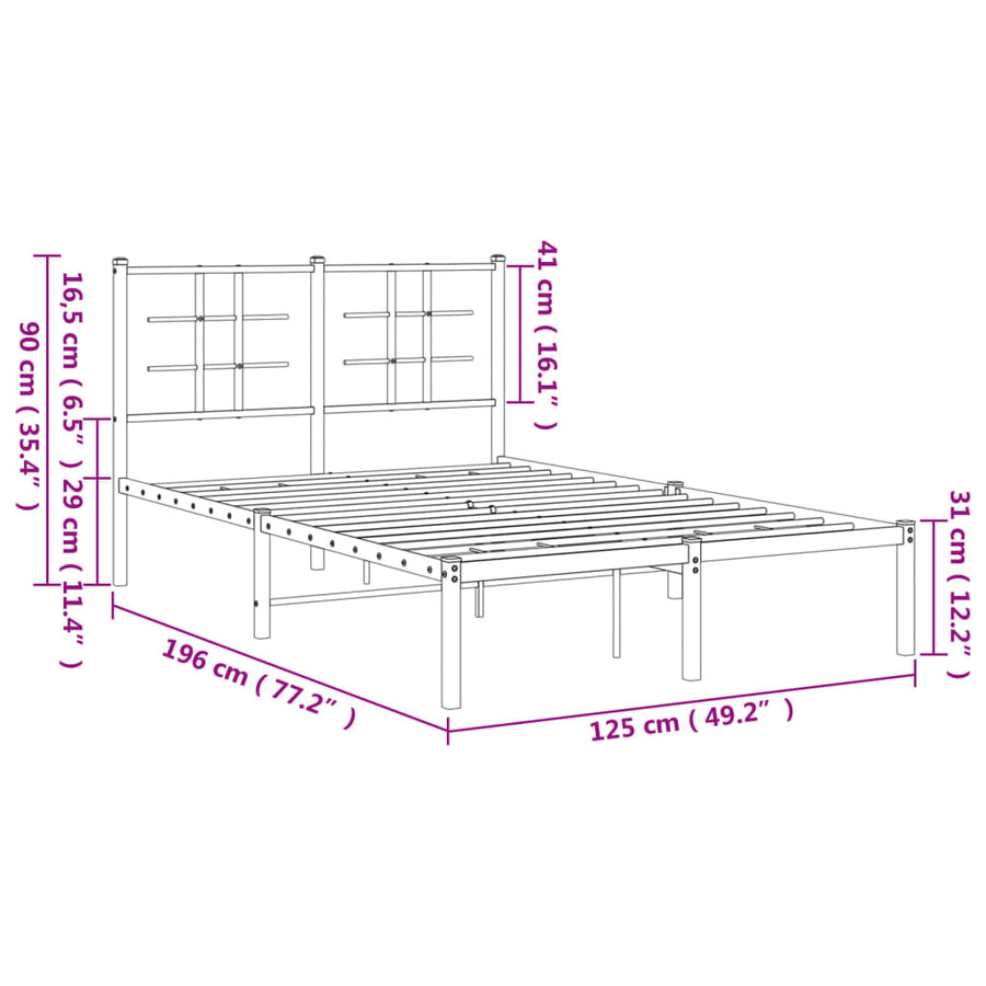 Bedframe Metaal Zwart 120 x 190 cm met hoofdbord
