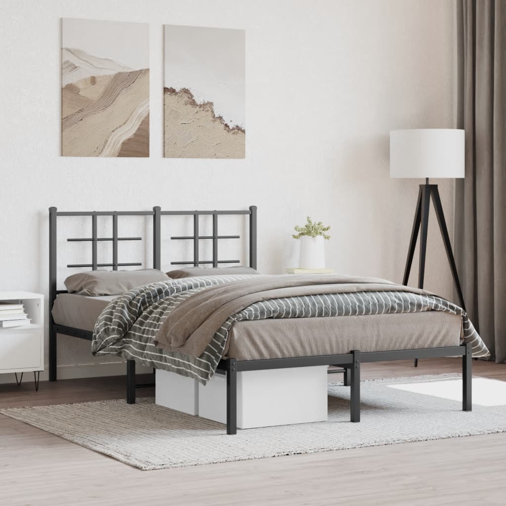 Bedframe met hoofdbord metaal zwart 120x200 cm 120 x 200 cm Zwart met hoofdbord