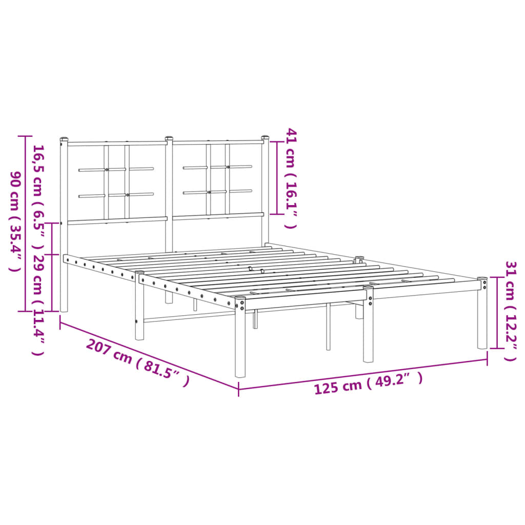 Bedframe met hoofdbord metaal zwart 120x200 cm 120 x 200 cm Zwart met hoofdbord
