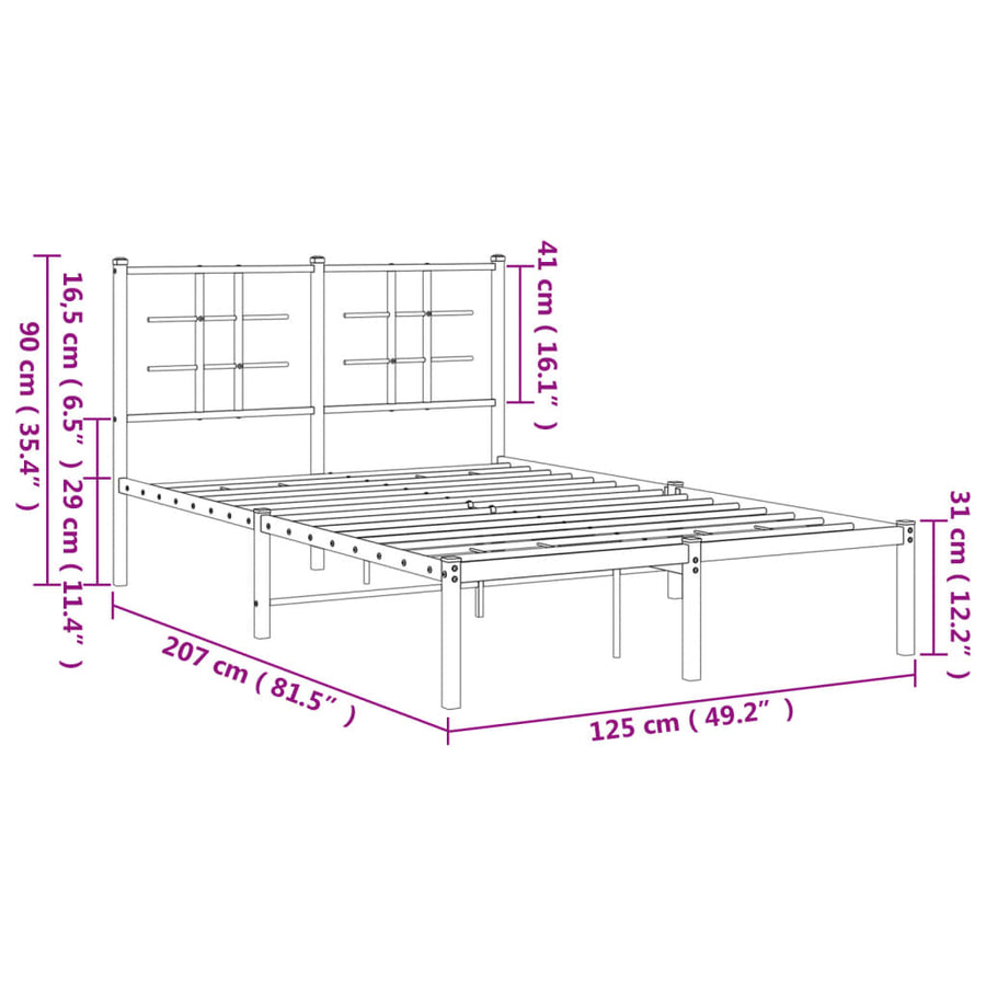 Bedframe met hoofdbord metaal zwart 120x200 cm 120 x 200 cm Zwart met hoofdbord