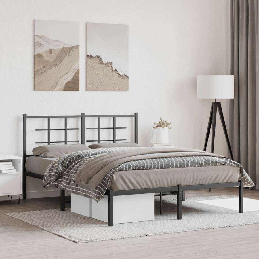 Bedframe met hoofdbord metaal zwart 140x200 cm 140 x 200 cm Zwart met hoofdbord