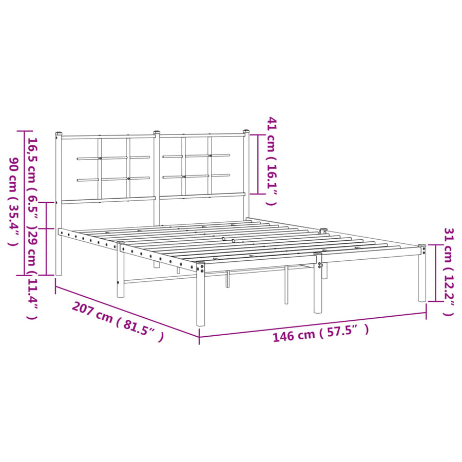 Bedframe met hoofdbord metaal zwart 140x200 cm 140 x 200 cm Zwart met hoofdbord