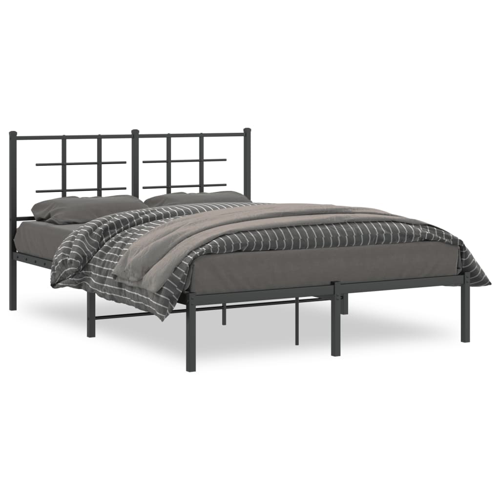 Bedframe met hoofdbord metaal zwart 140x200 cm 140 x 200 cm Zwart met hoofdbord