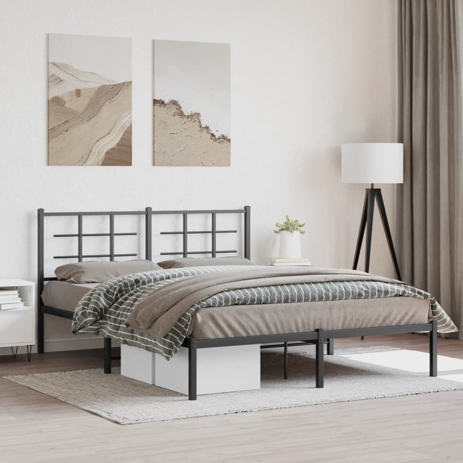 Bedframe met hoofdbord metaal zwart 150x200 cm 150 x 200 cm Zwart met hoofdbord