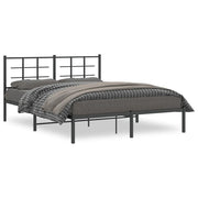 Bedframe metaal zwart 150x200 cm met hoofdbord