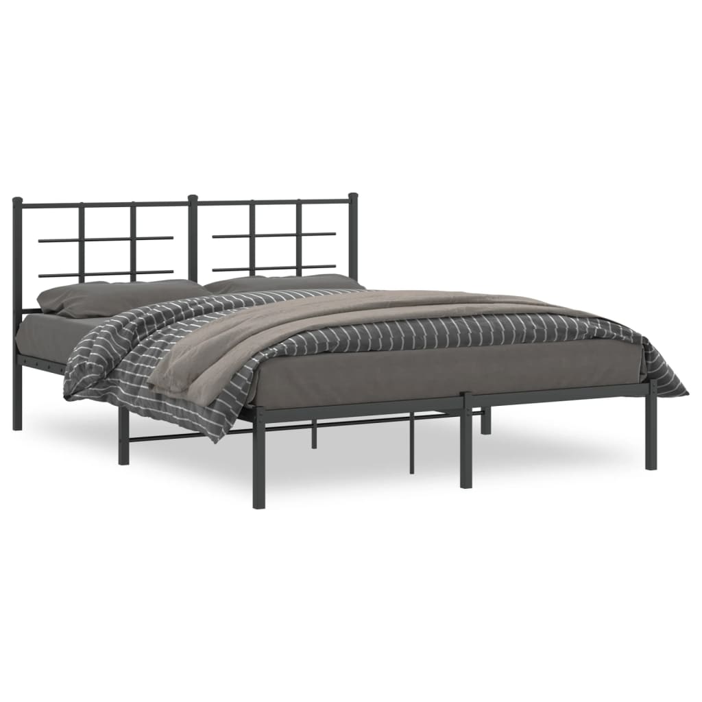 Bedframe met hoofdbord metaal zwart 150x200 cm 150 x 200 cm Zwart met hoofdbord