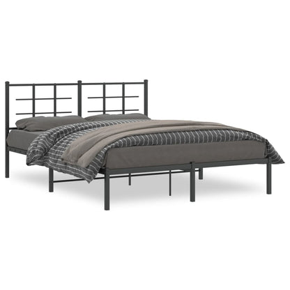 Bedframe met hoofdbord metaal zwart 150x200 cm 150 x 200 cm Zwart met hoofdbord