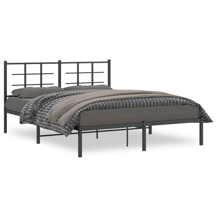 Bedframe met hoofdbord metaal zwart 150x200 cm 150 x 200 cm Zwart met hoofdbord