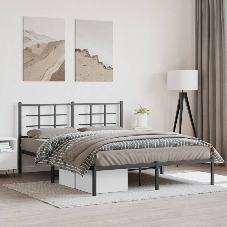 Bedframe met hoofdbord metaal zwart 160x200 cm 160 x 200 cm Zwart met hoofdbord