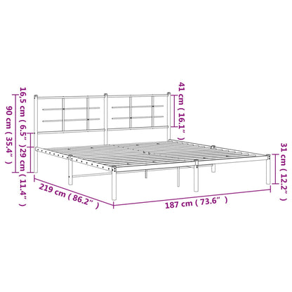 Bedframe met hoofdbord metaal zwart 183x213 cm