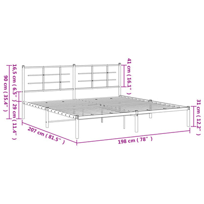 Bedframe met hoofdbord metaal zwart 193x203 cm