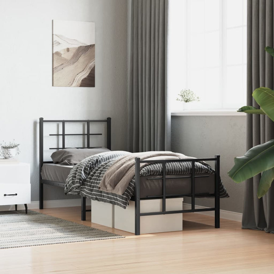 Bedframe met hoofd- en voeteneinde metaal zwart 75x190 cm 75 x 190 cm Zwart