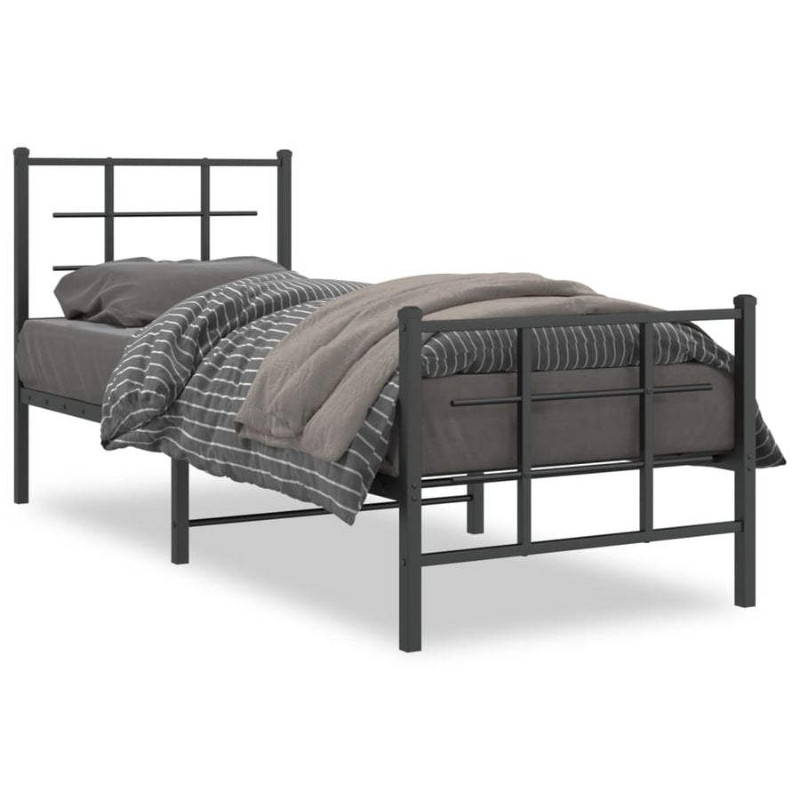 Bedframe met hoofd- en voeteneinde metaal zwart 75x190 cm 75 x 190 cm Zwart