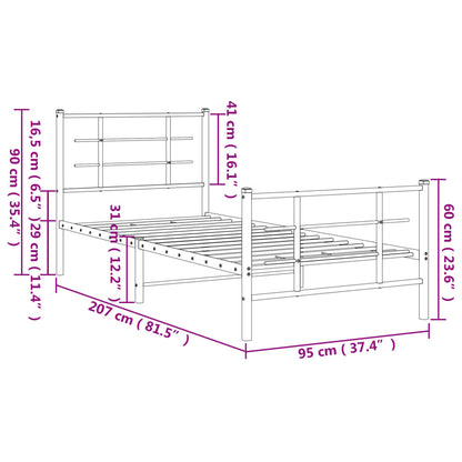 Bedframe Met Hoofd- En Voeteneinde Metaal 90 x 200 cm Zwart