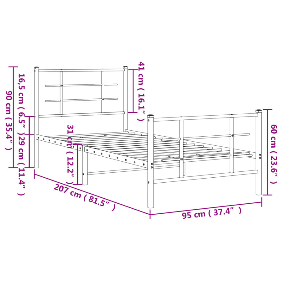Bedframe Met Hoofd- En Voeteneinde Metaal 90 x 200 cm Zwart