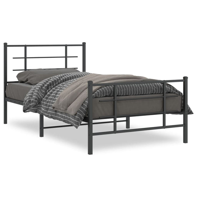 Bedframe Met Hoofd- En Voeteneinde Metaal Zwart 100 x 190 cm met hoofdbord & voetbord