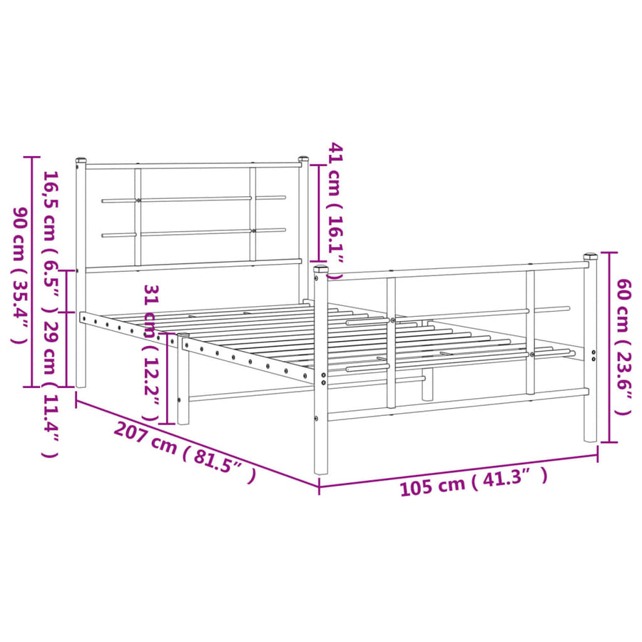 Bedframe Met Hoofd- En Voeteneinde Metaal 100 x 200 cm Zwart