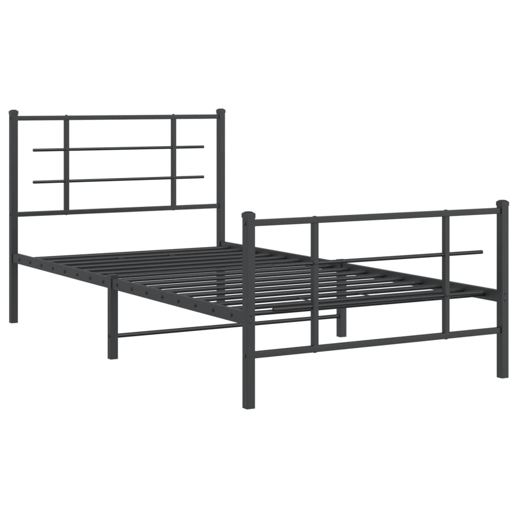 Bedframe Met Hoofd- En Voeteneinde Metaal Zwart 107 x 203 cm met hoofdbord & voetbord