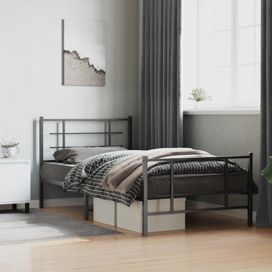 Bedframe Met Hoofd- En Voeteneinde Metaal Zwart 107 x 203 cm met hoofdbord & voetbord