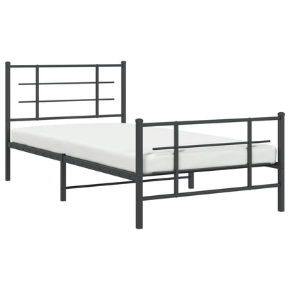 Bedframe Met Hoofd- En Voeteneinde Metaal Zwart 107 x 203 cm met hoofdbord & voetbord