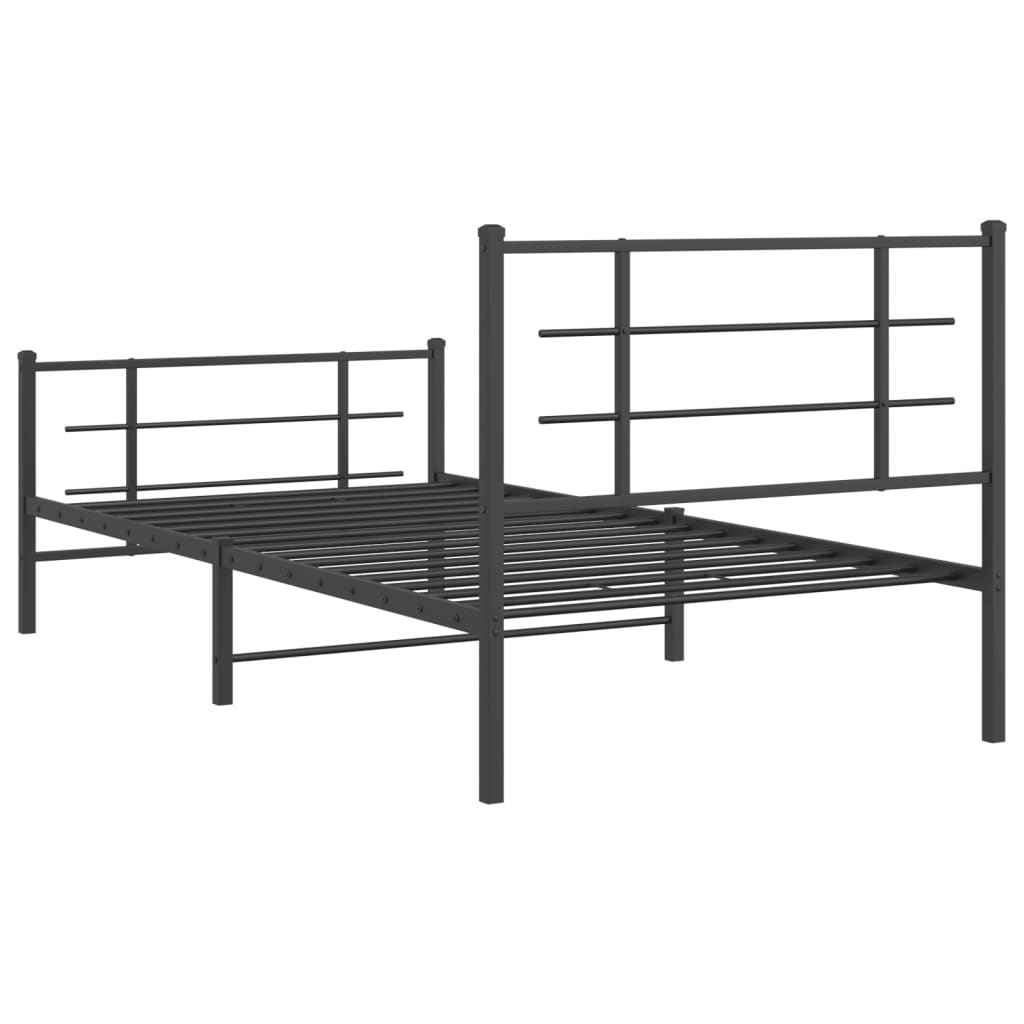 Bedframe Met Hoofd- En Voeteneinde Metaal Zwart 107 x 203 cm met hoofdbord & voetbord