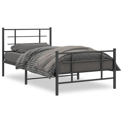Bedframe Met Hoofd- En Voeteneinde Metaal Zwart 107 x 203 cm met hoofdbord & voetbord
