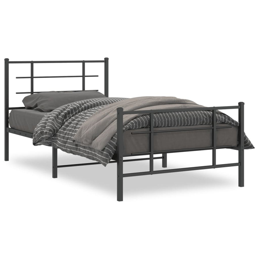 Bedframe Met Hoofd- En Voeteneinde Metaal Zwart 107 x 203 cm met hoofdbord & voetbord
