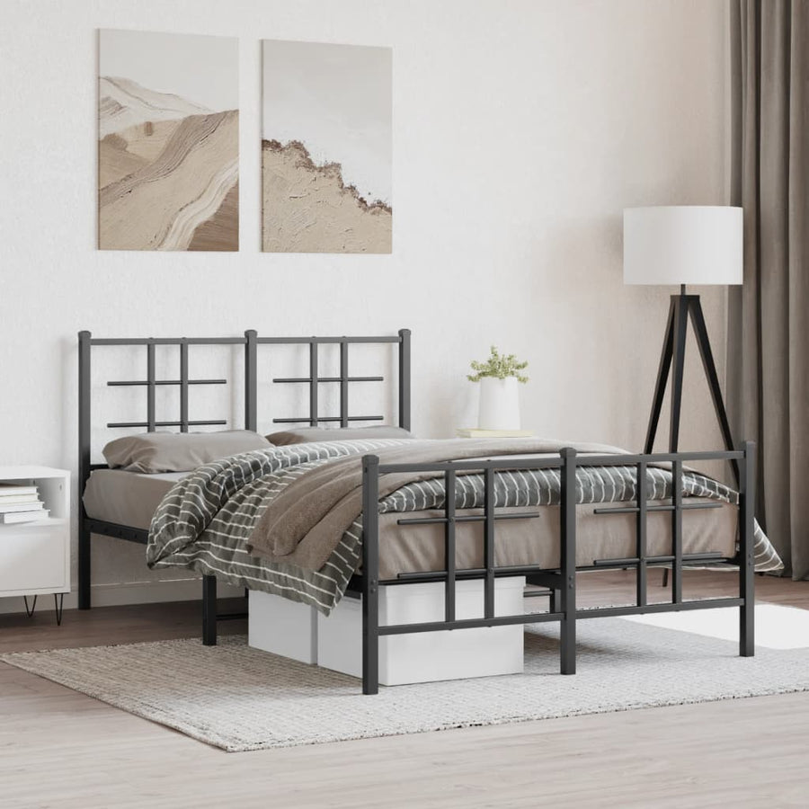 Bedframe Met Hoofd- En Voeteneinde Metaal Zwart 120 x 190 cm met hoofdbord & voetbord