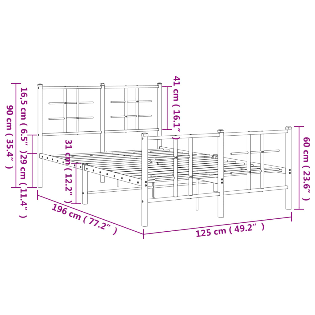 Bedframe Met Hoofd- En Voeteneinde Metaal Zwart 120 x 190 cm met hoofdbord & voetbord