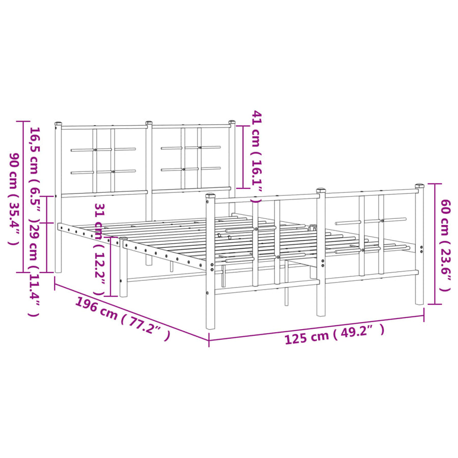 Bedframe Met Hoofd- En Voeteneinde Metaal Zwart 120 x 190 cm met hoofdbord & voetbord