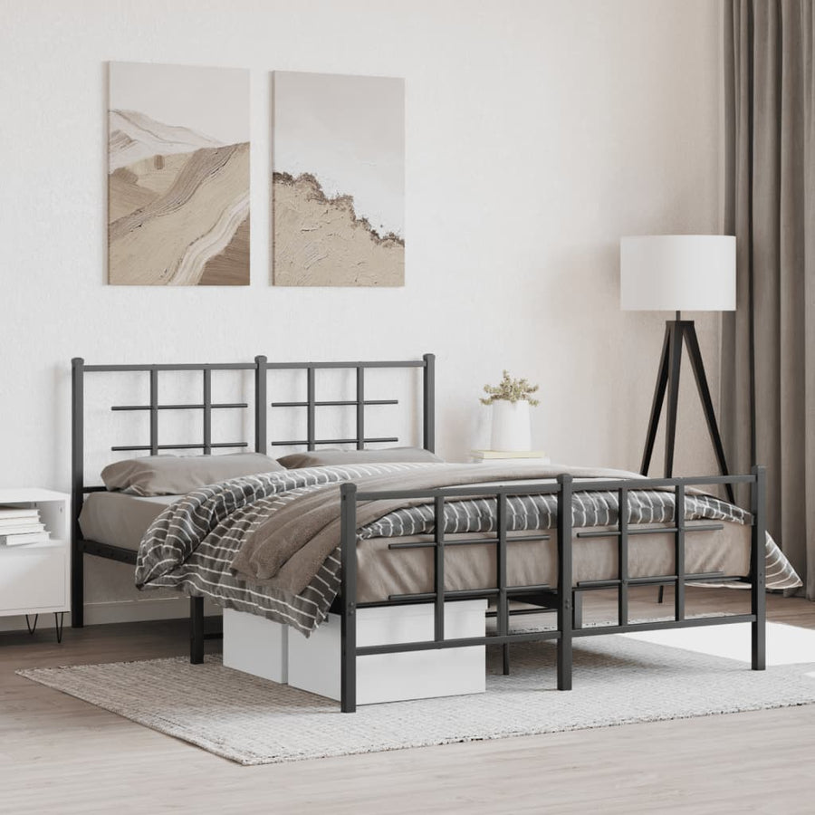 Bedframe Met Hoofd- En Voeteneinde Metaal Zwart 140 x 190 cm met hoofdbord & voetbord