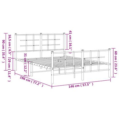 Bedframe Met Hoofd- En Voeteneinde Metaal Zwart 140 x 190 cm met hoofdbord & voetbord