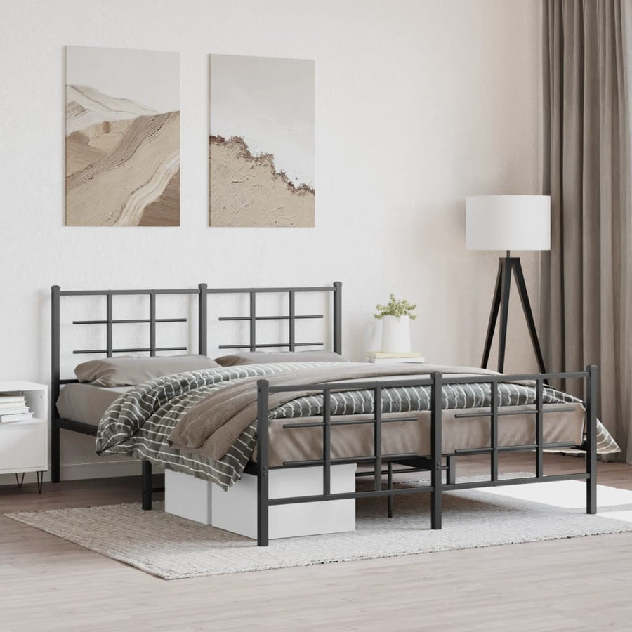 Bedframe met hoofd- en voeteneinde metaal zwart 150x200 cm 150 x 200 cm Zwart