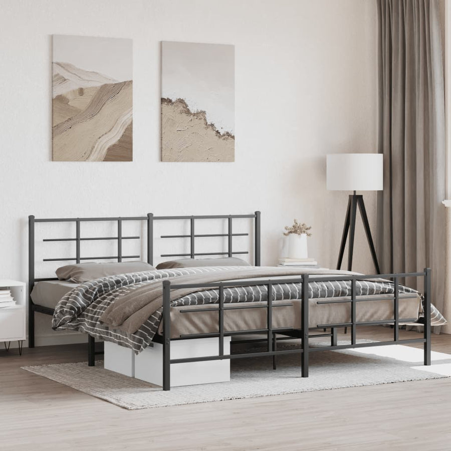 Bedframe met hoofd- en voeteneinde metaal zwart 183x213 cm