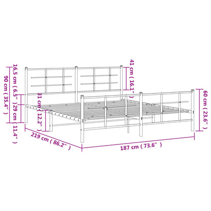 Bedframe met hoofd- en voeteneinde metaal zwart 183x213 cm