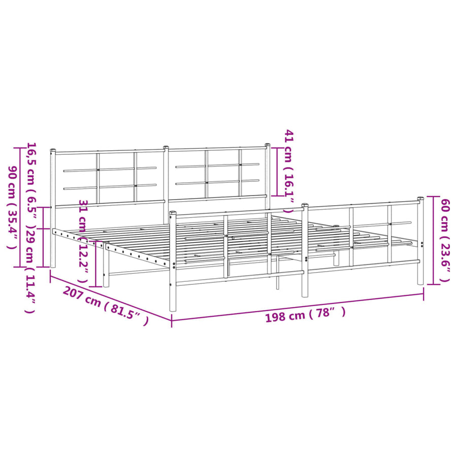 Bedframe met hoofd- en voeteneinde metaal zwart 193x203 cm