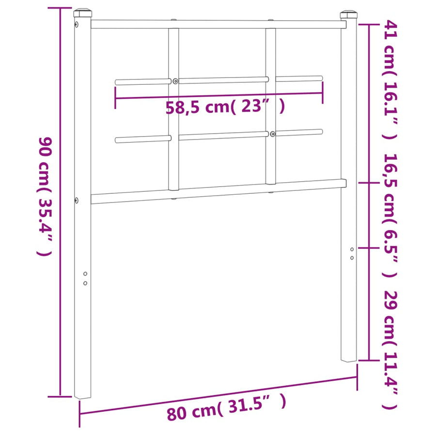 Hoofdbord 75 cm metaal zwart 75 cm Zwart