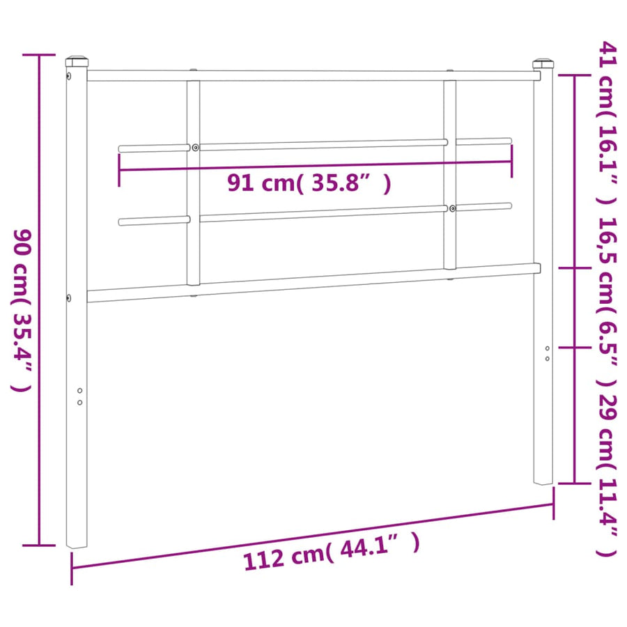 Hoofdbord 107 cm metaal zwart 107 cm Zwart