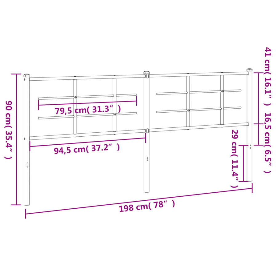 Hoofdbord 193 cm metaal zwart